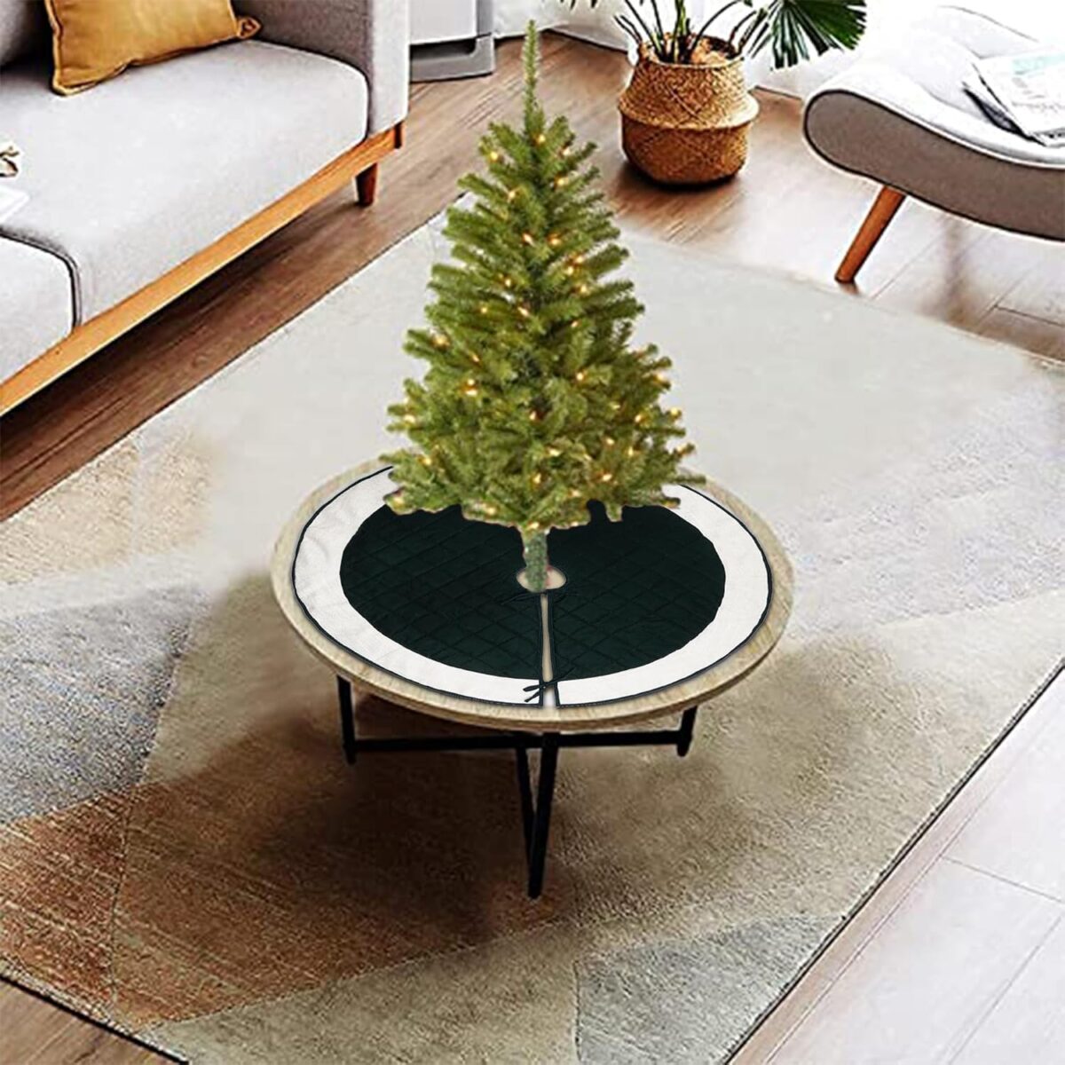 HOME HEART Brands Christmas green premium VELVET and jute border 24 INCH SMALL ROUND DOUBLE LAYER THICK CHRISTMAS TREE SKIRT