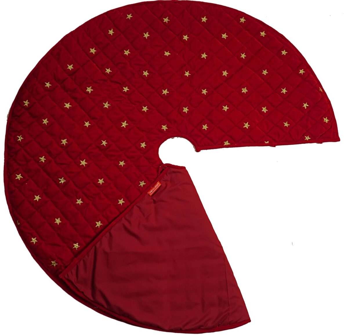 HOME HEART Brands gold star embroidered dark red QUILTED 44 INCH LARGE ROUND MICRO VELVET DOUBLE LAYER THICK CHRISTMAS TREE SKIRT