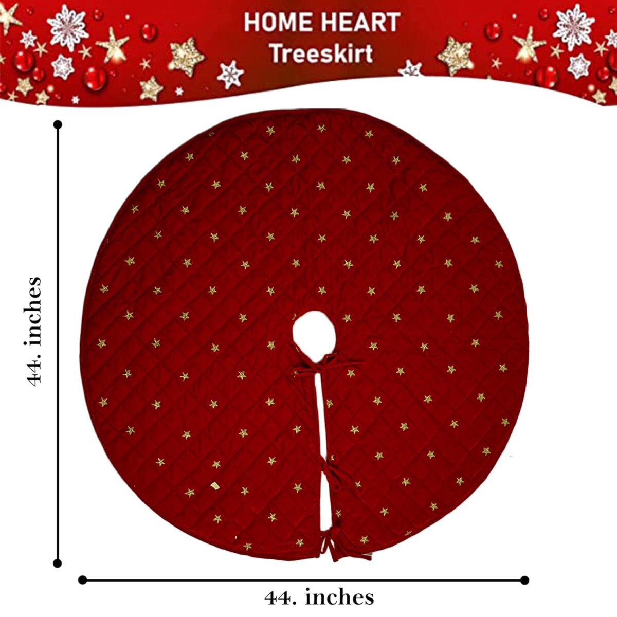 HOME HEART Brands gold star embroidered dark red QUILTED 44 INCH LARGE ROUND MICRO VELVET DOUBLE LAYER THICK CHRISTMAS TREE SKIRT