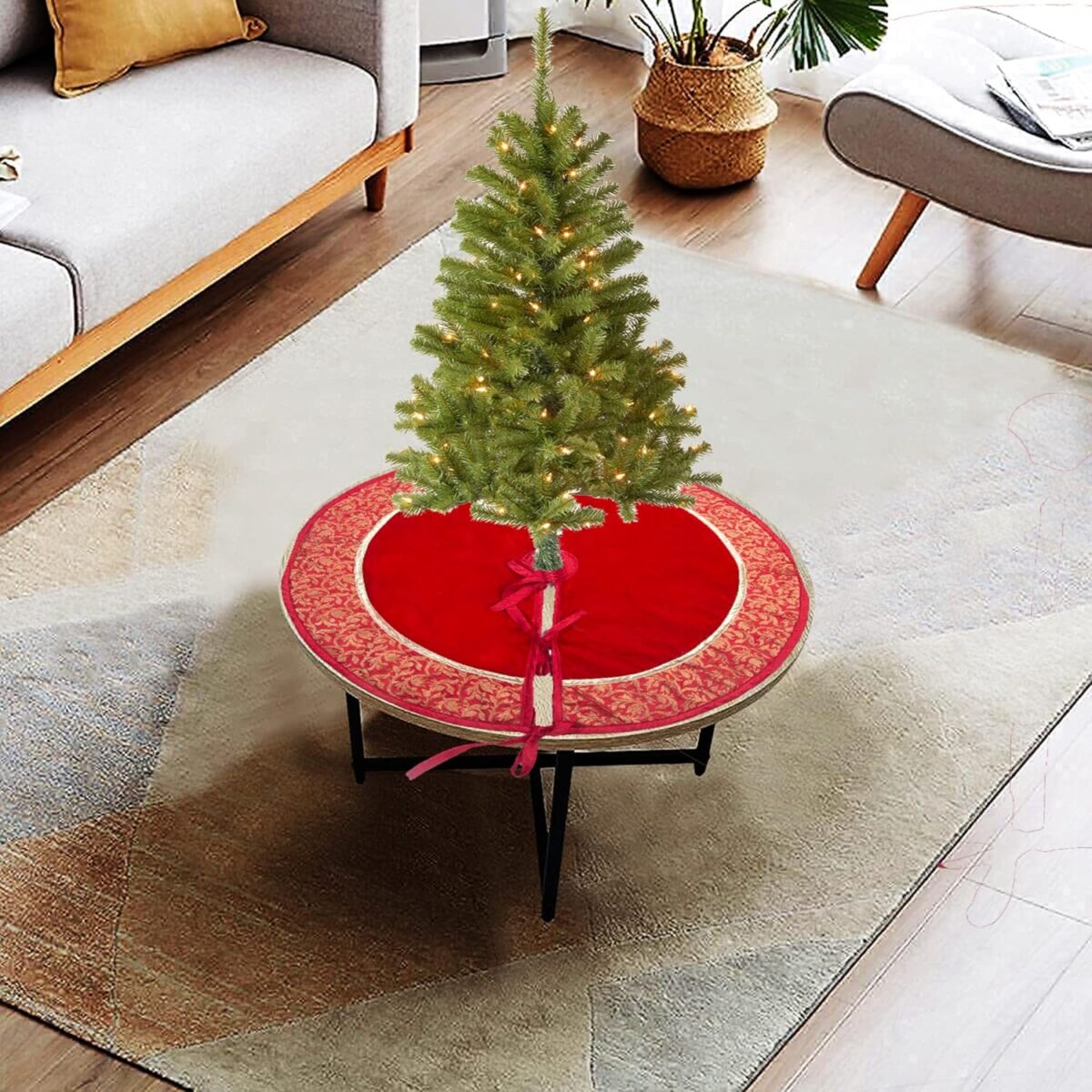 HOME HEART Brands 24 INCH Christmas tree skirt velvet with brocade fabric border & thick double layer (5728S)