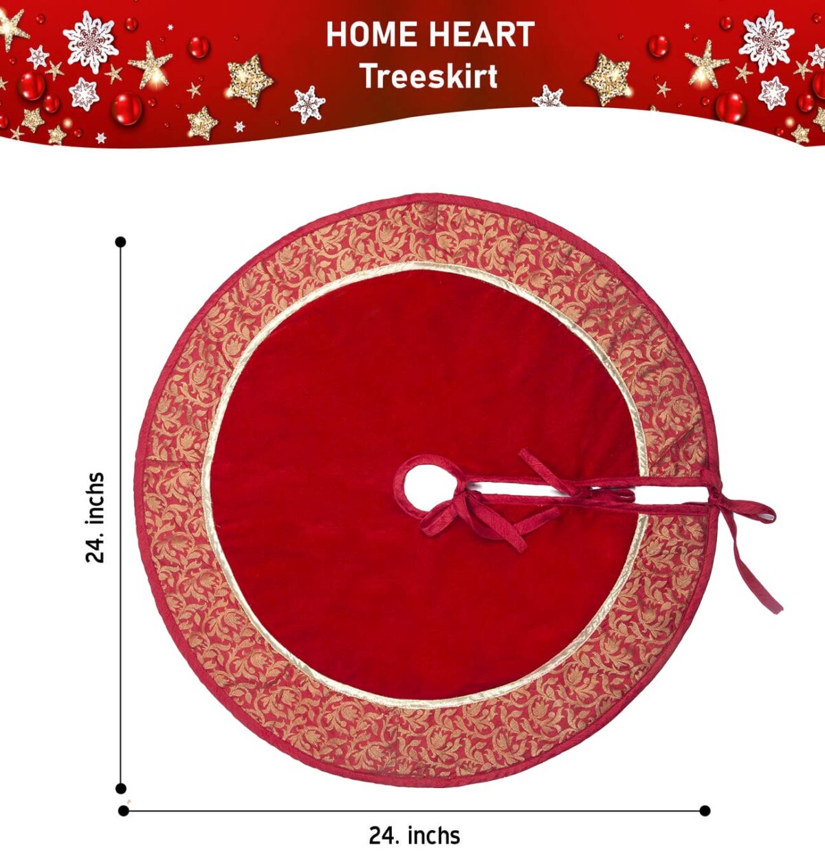 HOME HEART Brands 24 INCH Christmas tree skirt velvet with brocade fabric border & thick double layer (5728S)