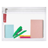 HOME HEART Brands Multi-Purpose Clear PVC Organizer Bag for Travel Cosmetics Office School Classroom Organization(White Side) Zipper Closure