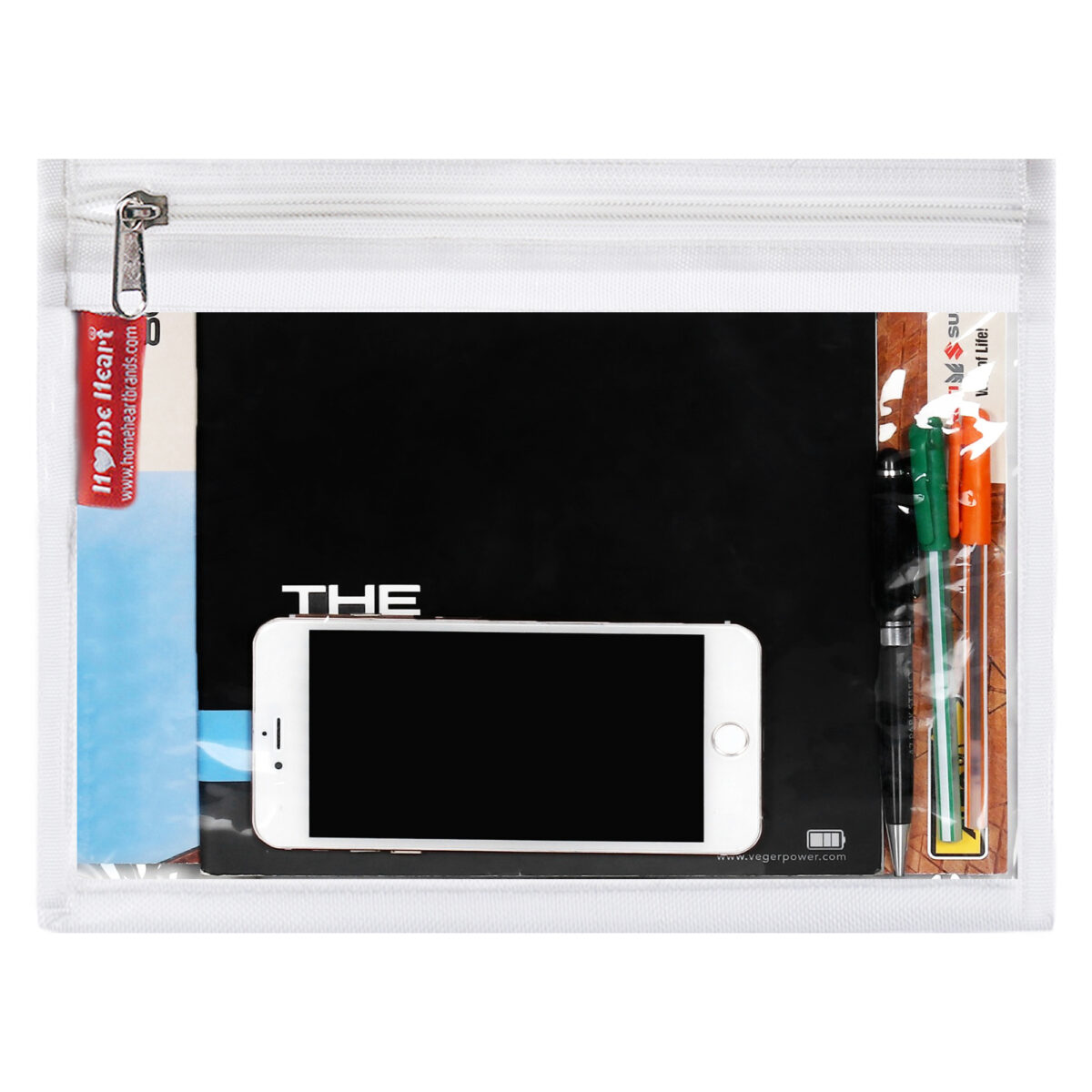 HOME HEART Brands Multi-Purpose Clear PVC Organizer Bag for Travel Cosmetics Office School Classroom Organization(White Side) Zipper Closure